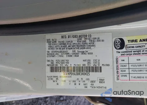 2011 Ford Fusion Se from USA, damaged, VIN 3FAHP0HA3BR340425